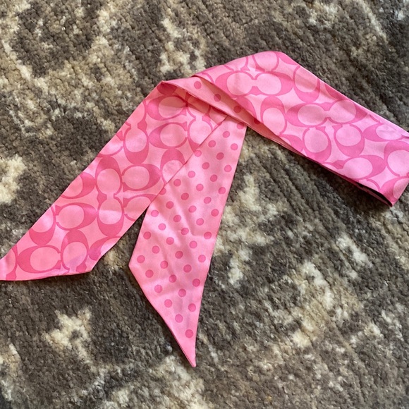 Coach Accessories - Coach pink polka dot signature print ponytail scarf